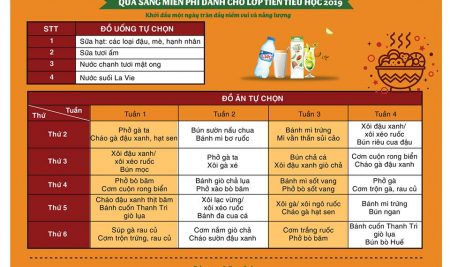 Thực đơn Trại hè – Khóa Tiền tiểu học 2019
