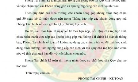 Thông báo về việc chậm nộp các khoản đóng góp và tạm dừng cung cấp dịch vụ