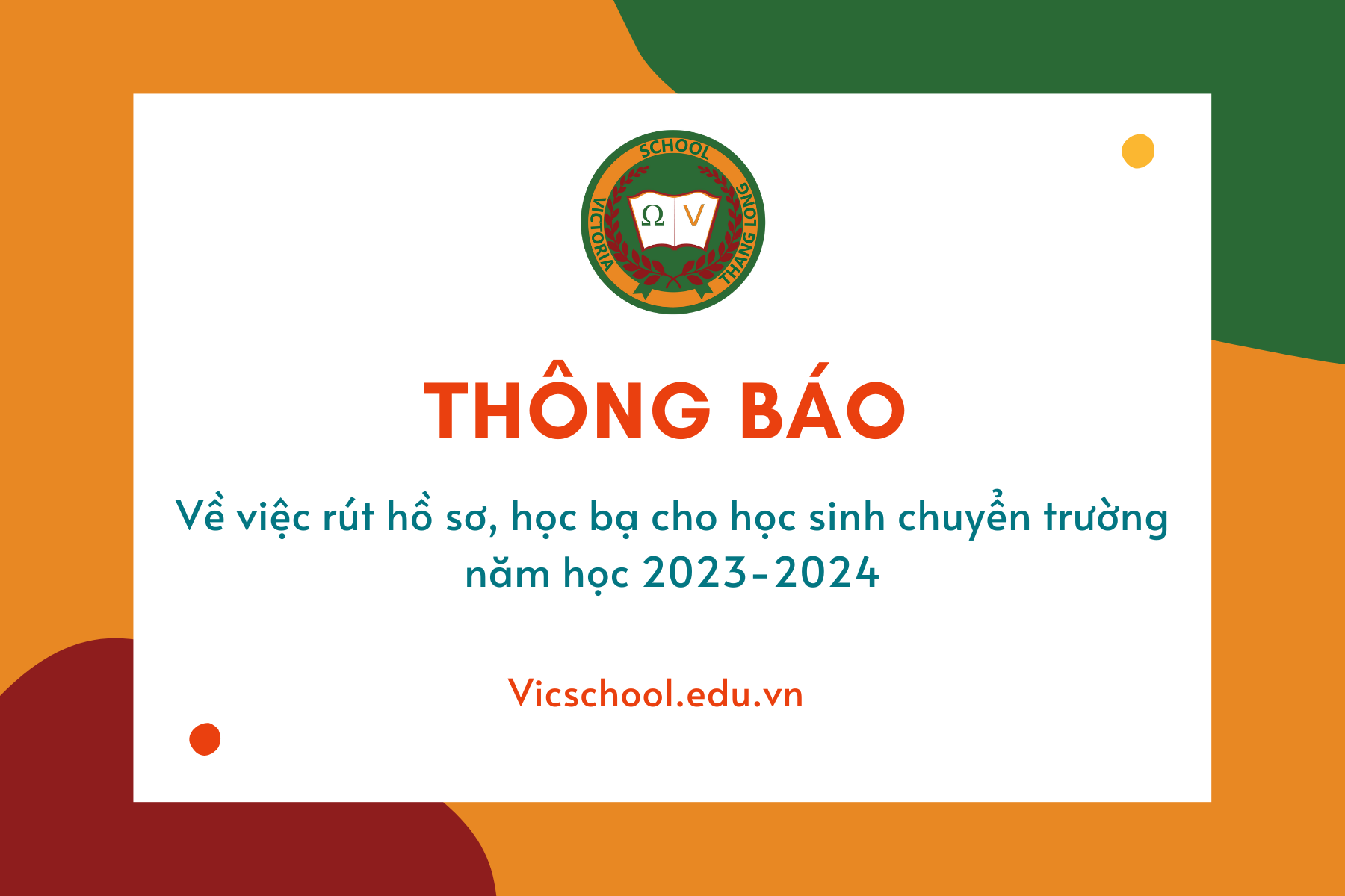 THÔNG BÁO VỀ VIỆC RÚT HỒ SƠ, HỌC BẠ CHO HỌC SINH CHUYỂN TRƯỜNG NĂM HỌC 2023 – 2024