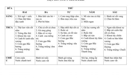 Thực đơn ngày 31/01/2020 và tuần 1 tháng 2 năm 2020