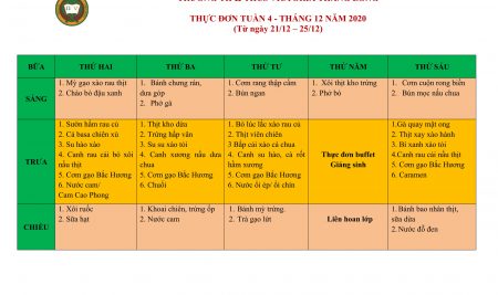 Thực đơn tuần 4 tháng 12 năm 2020