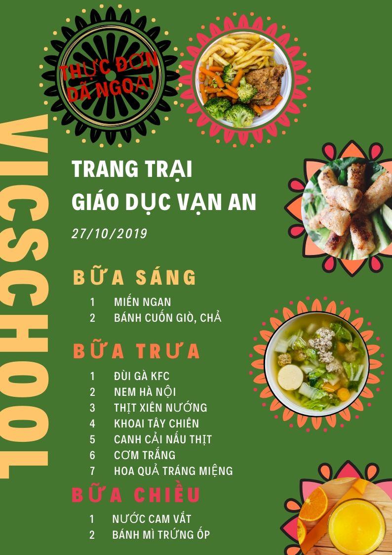 Thực đơn dã ngoại tại trang trại giáo dục vạn an của Vicschool