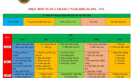 Thực đơn tuần 1 tháng 7 – 2020 (29/06 – 03/07)