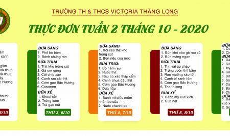 Thực đơn tuần 2 tháng 10 – 2020 (05/10 – 09/10)