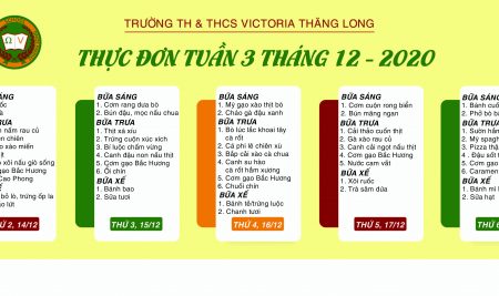 Thực đơn tuần 3 tháng 12/2020 (14/12 – 18/12/2020)