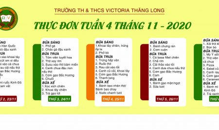 Thực đơn tuần 4 tháng 11 – 2020 (23/11 – 27/11)